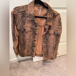 Free People Brown Snake Print Jean Jacket